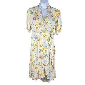 Old Navy Womens XL Yellow Floral Wrap Midi Dress Ruffle Bloomcore Cottagecore